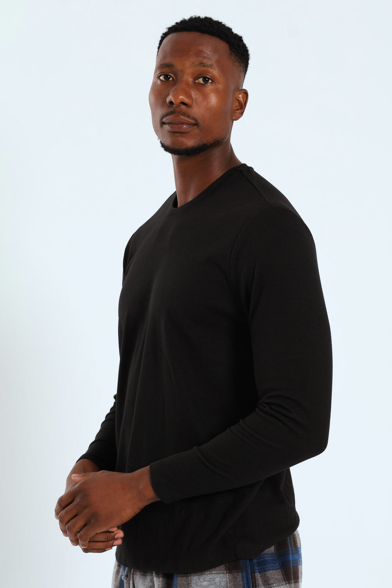 Long Sleeve Interlock Sleep Top - Black