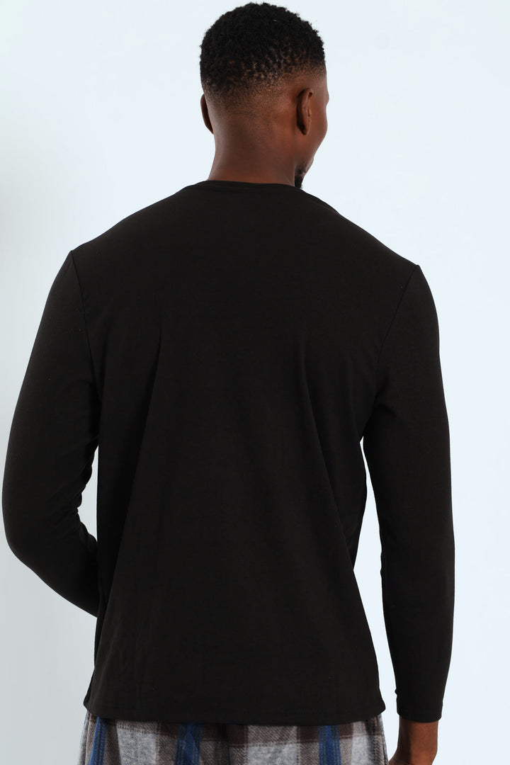 Long Sleeve Interlock Sleep Top - Black