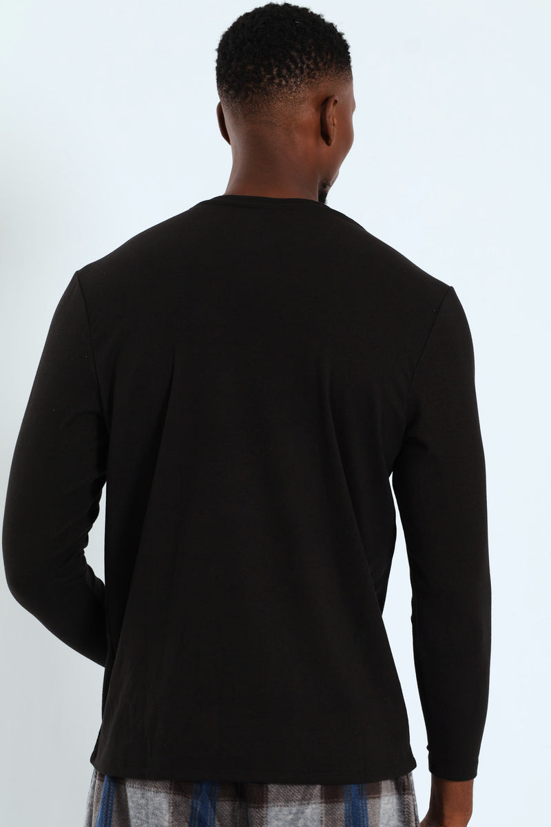 Long Sleeve Interlock Sleep Top - Black