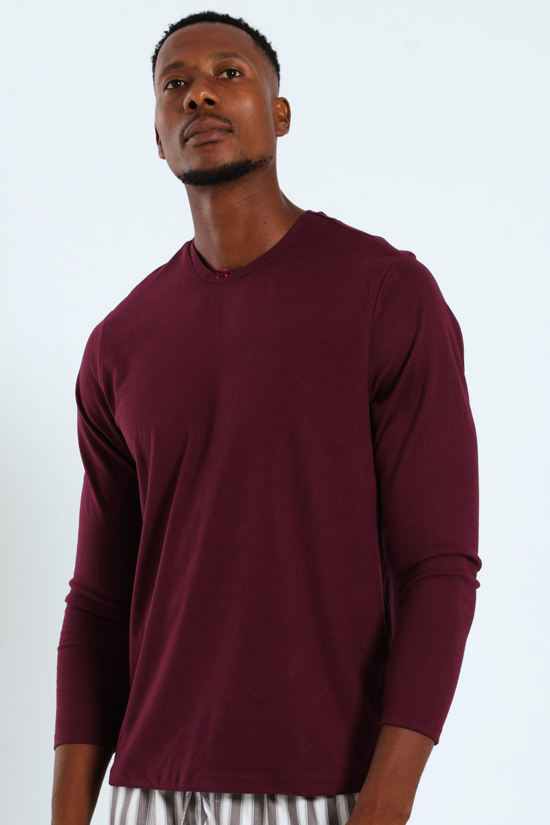 Long Sleeve Interlock Sleep Top - Burgundy