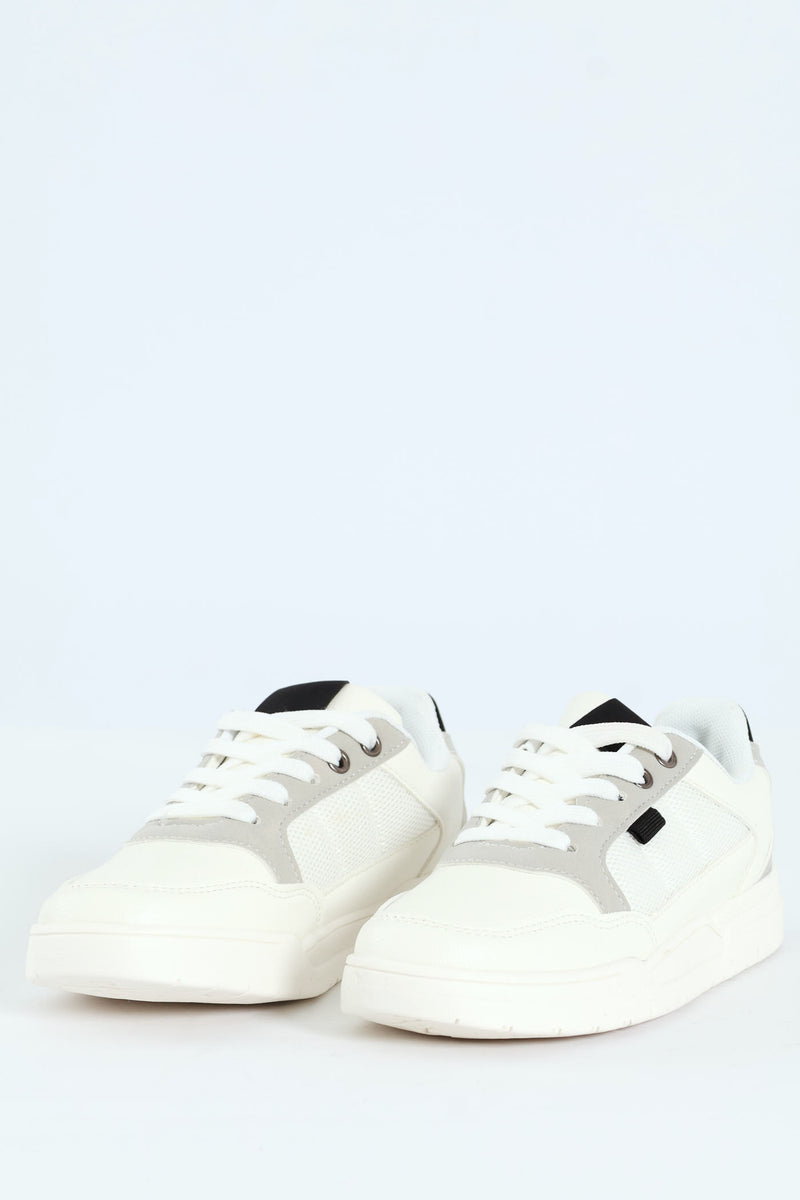 Boys Pu Mesh Sneaker - White