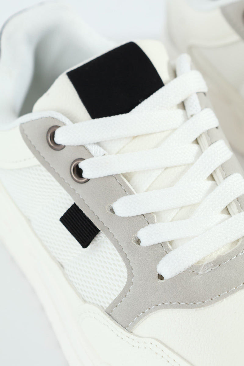 Boys Pu Mesh Sneaker - White