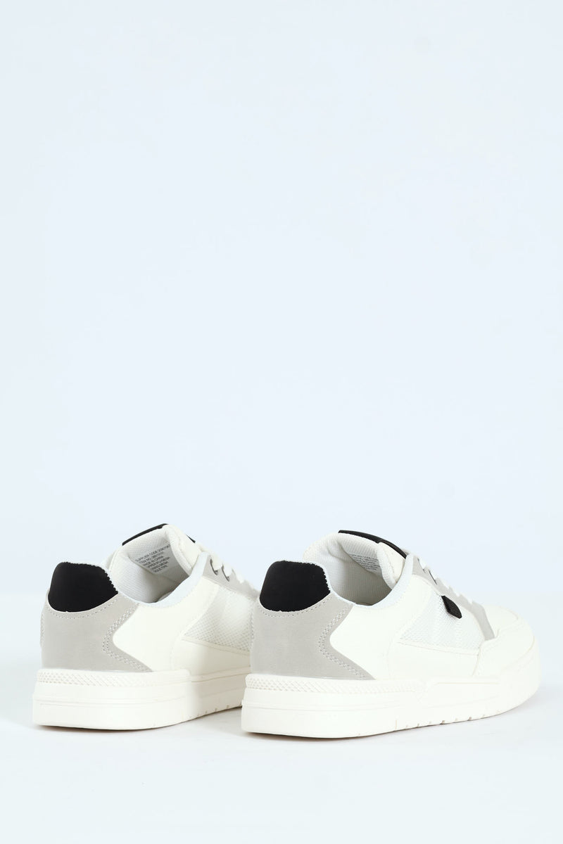 Boys Pu Mesh Sneaker - White