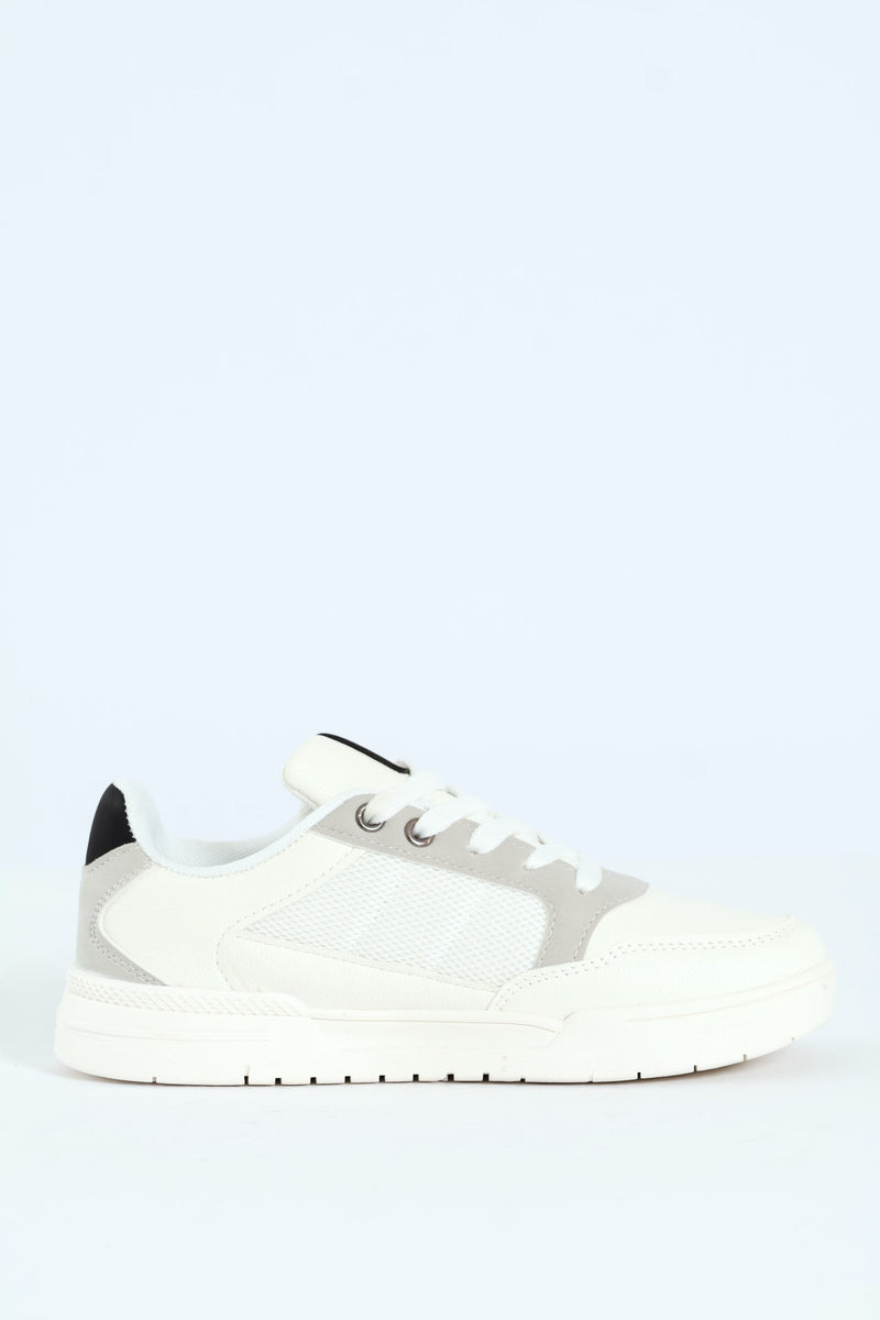 Boys Pu Mesh Sneaker - White