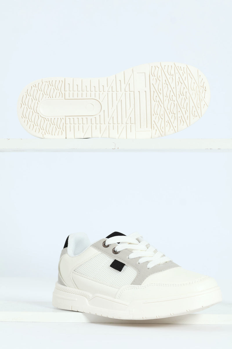 Boys Pu Mesh Sneaker - White