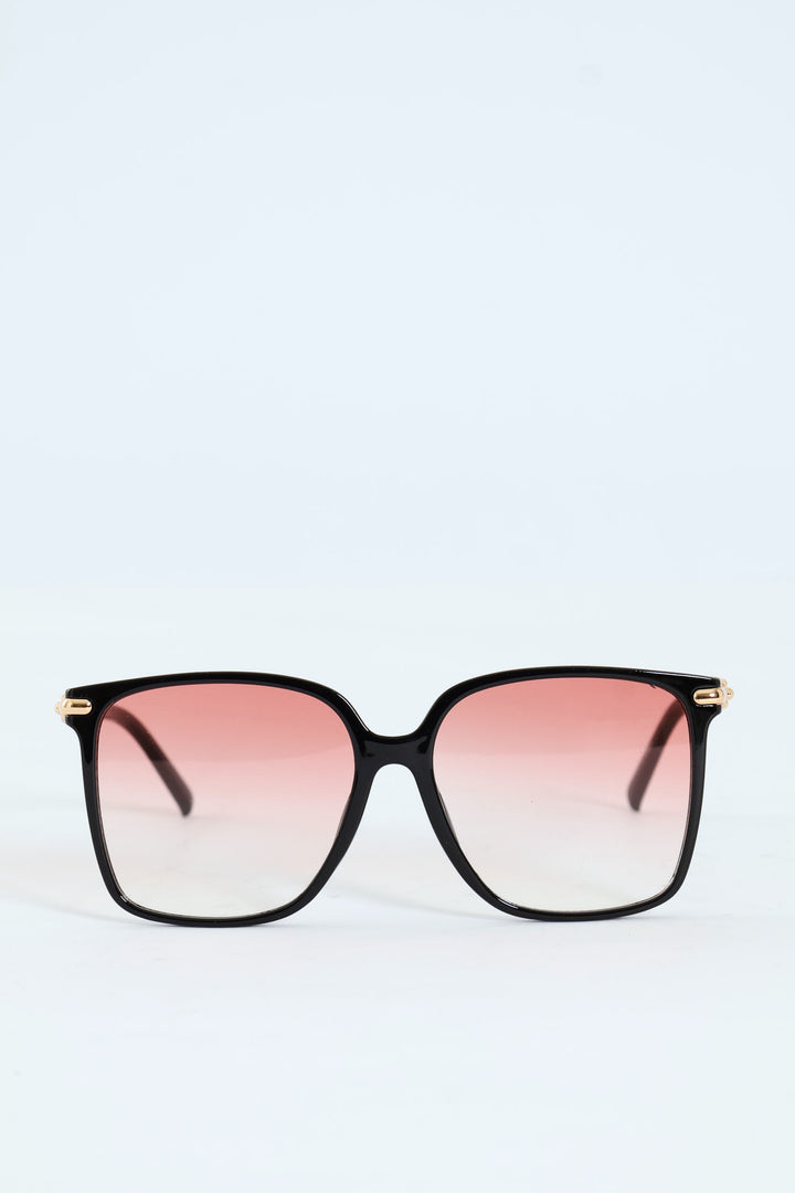 Cat Eye Gold Chain Trim Temple Sunglasses - Burgundy
