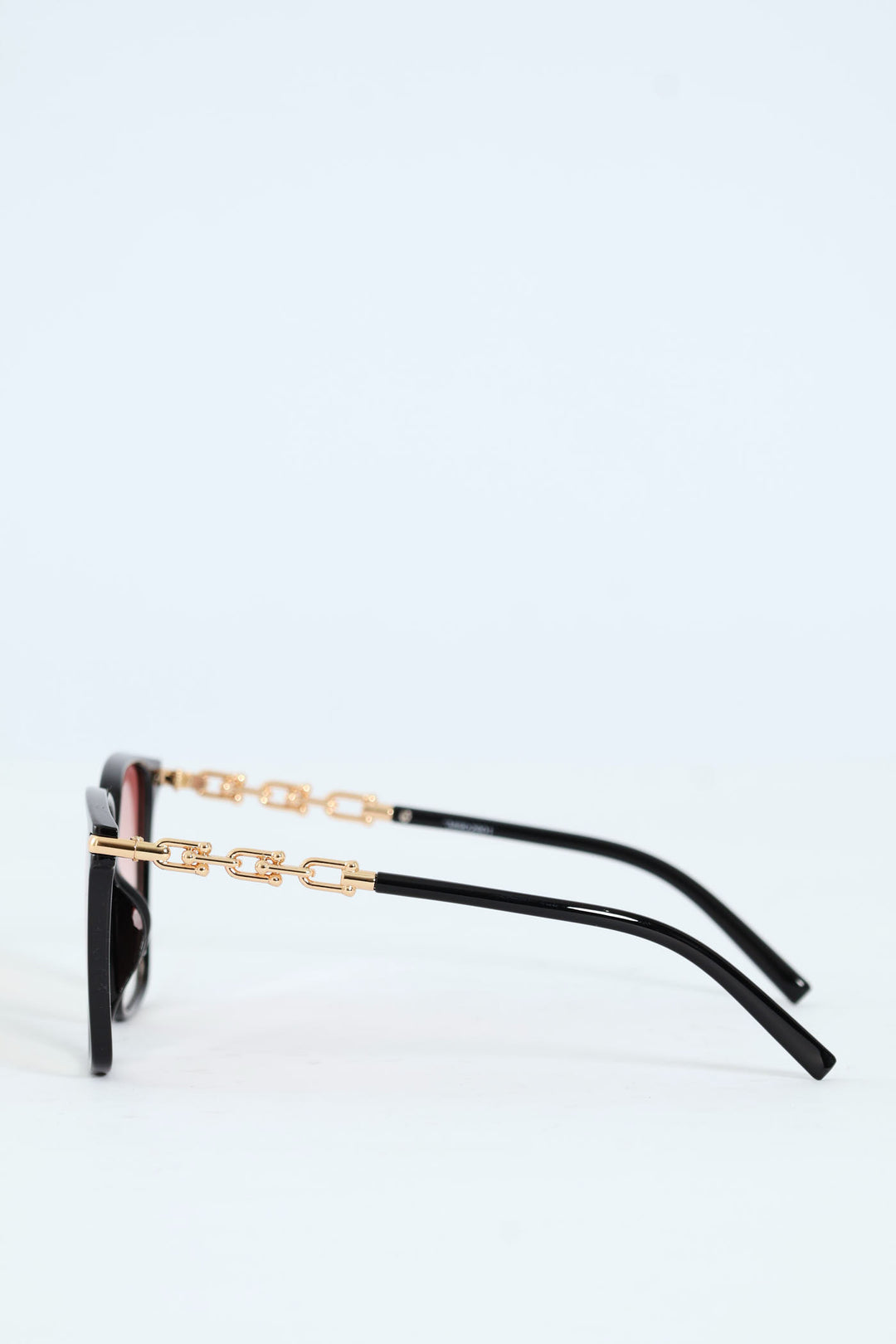 Cat Eye Gold Chain Trim Temple Sunglasses - Burgundy
