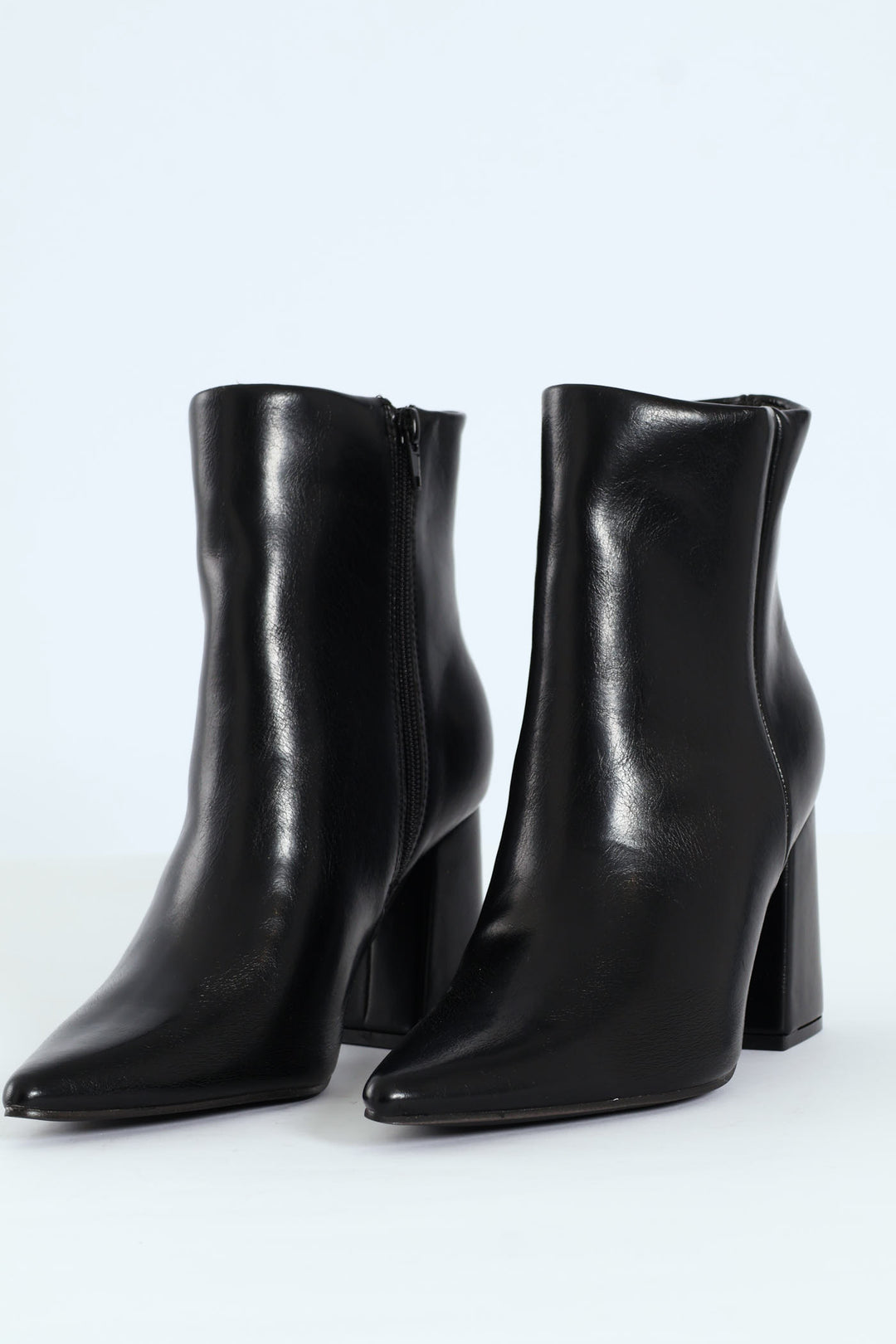 Pointy Block Heel Ankle Boot - Black
