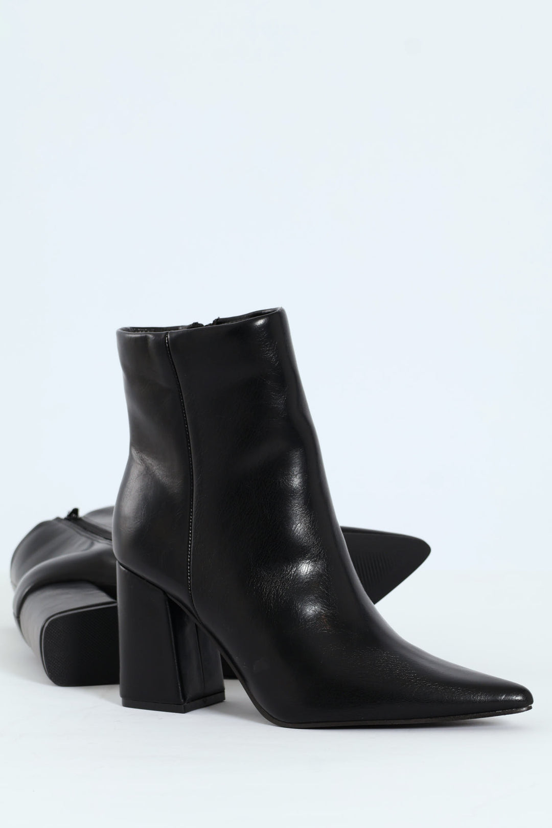 Pointy Block Heel Ankle Boot - Black