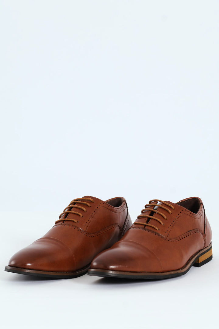 Lace Up Oxford With Toe Cap - Tan