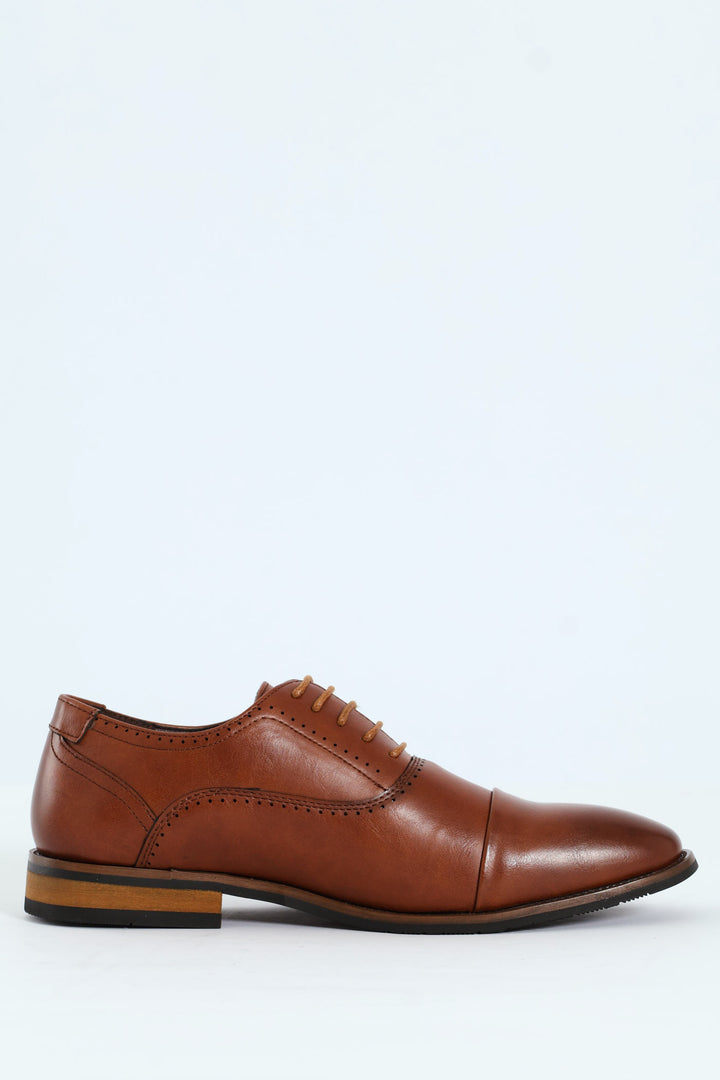 Lace Up Oxford With Toe Cap - Tan