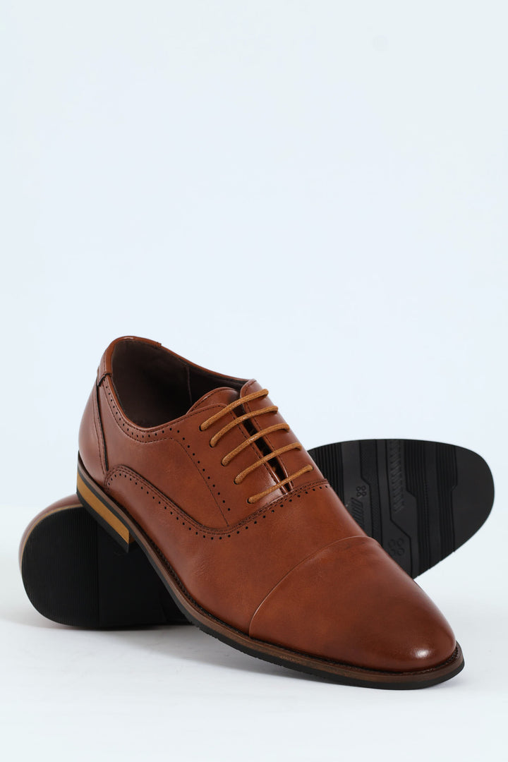 Lace Up Oxford With Toe Cap - Tan