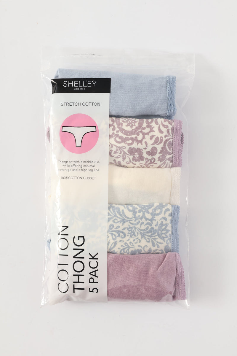 5 Pack Cotton Floral Thong Panties - Multi