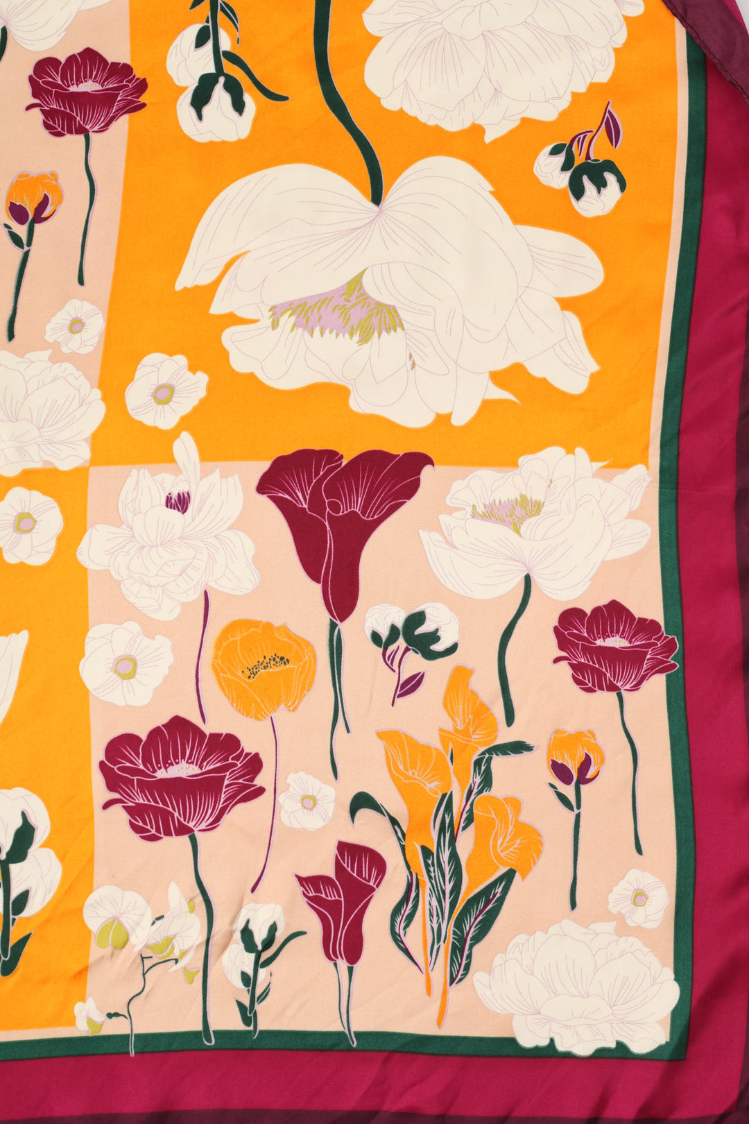 Floral Print Satin Feel Scarf - Orange