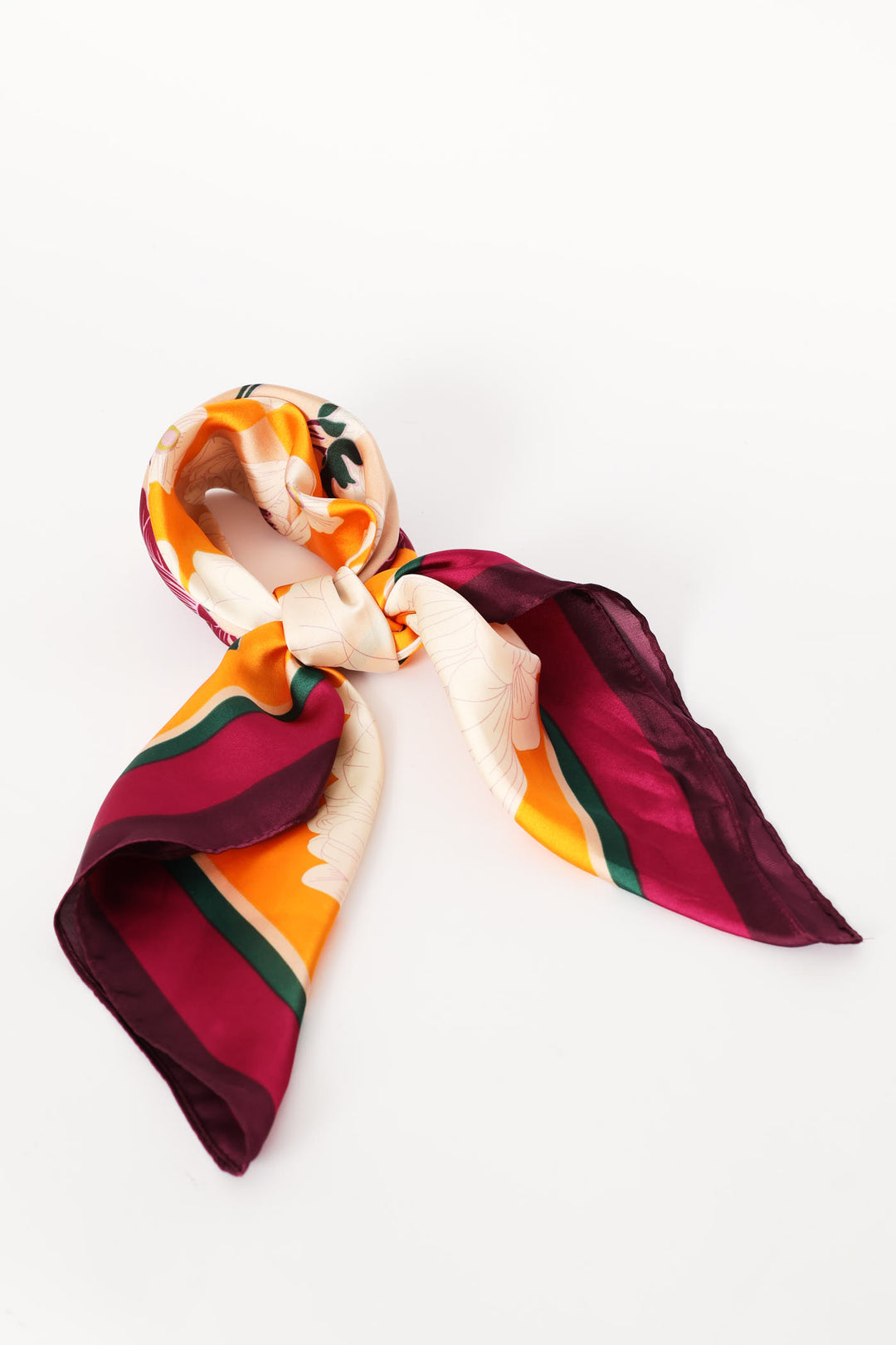 Floral Print Satin Feel Scarf - Orange