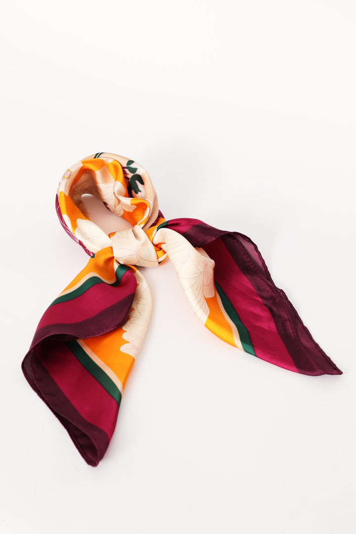 Floral Print Satin Feel Scarf - Orange