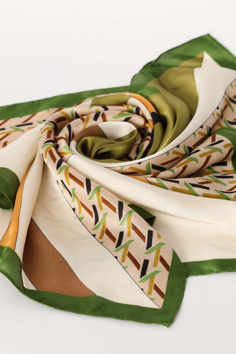 Geo Spliced Satin Feel Scarf - Green
