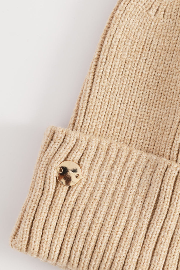 Knitted Pom Pom Beanie - Oatmeal