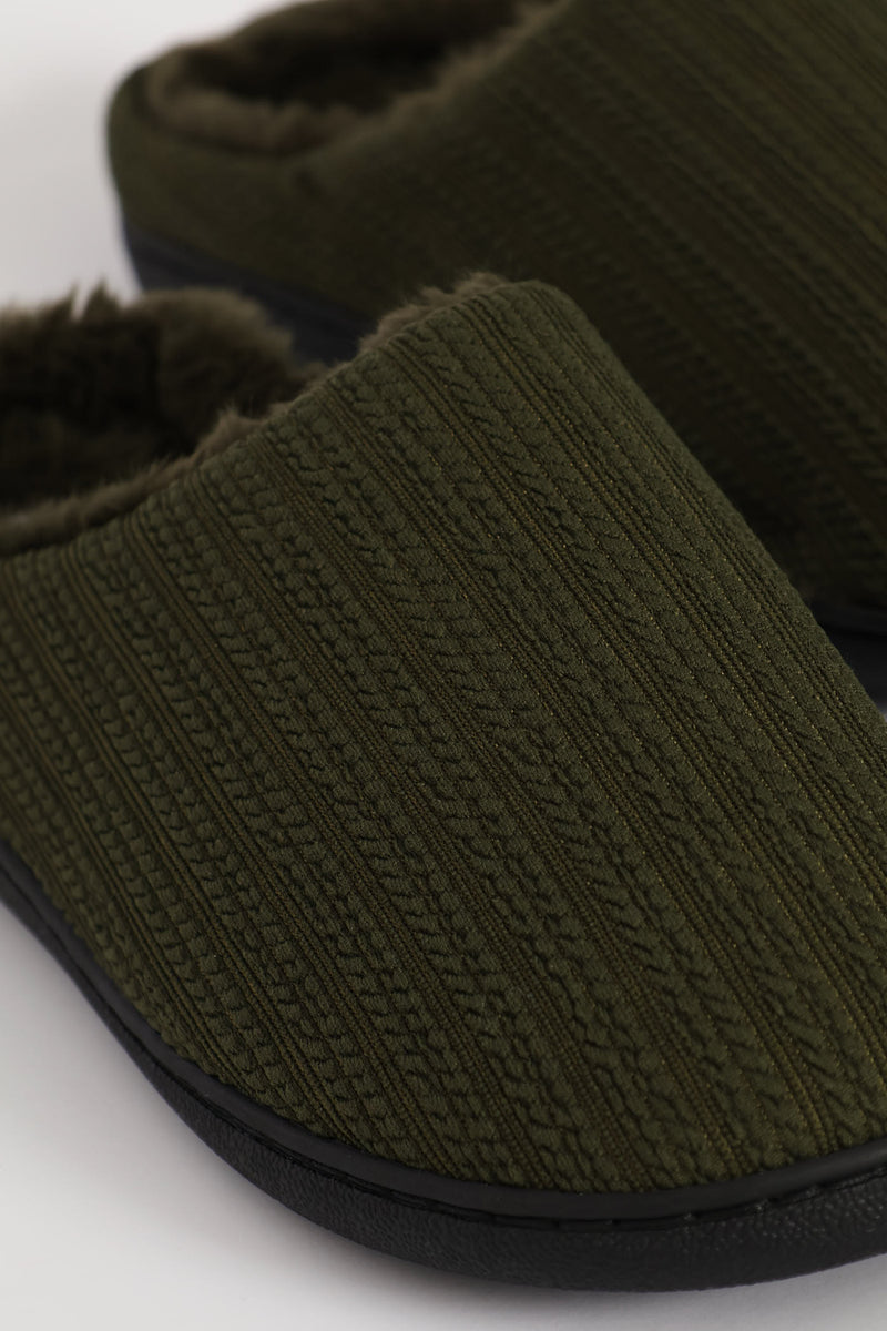Braided Knit Upper Slipper - Olive