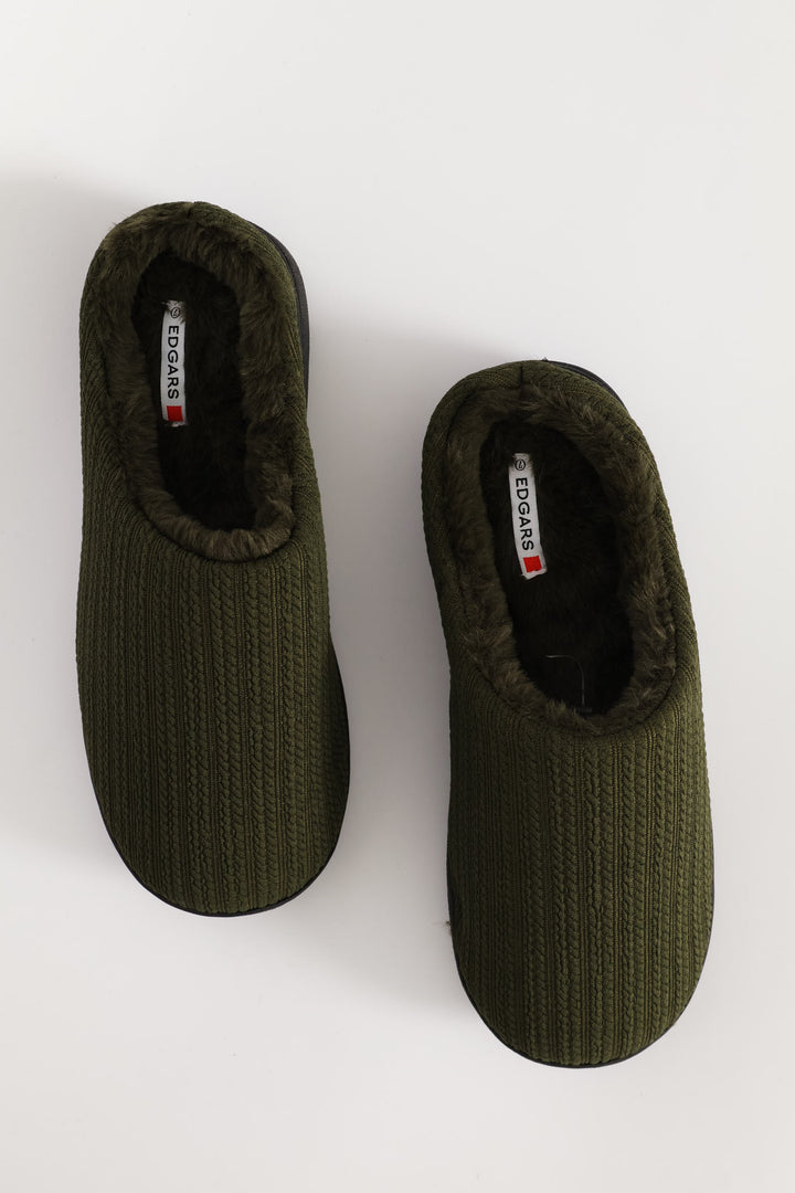 Braided Knit Upper Slipper - Olive