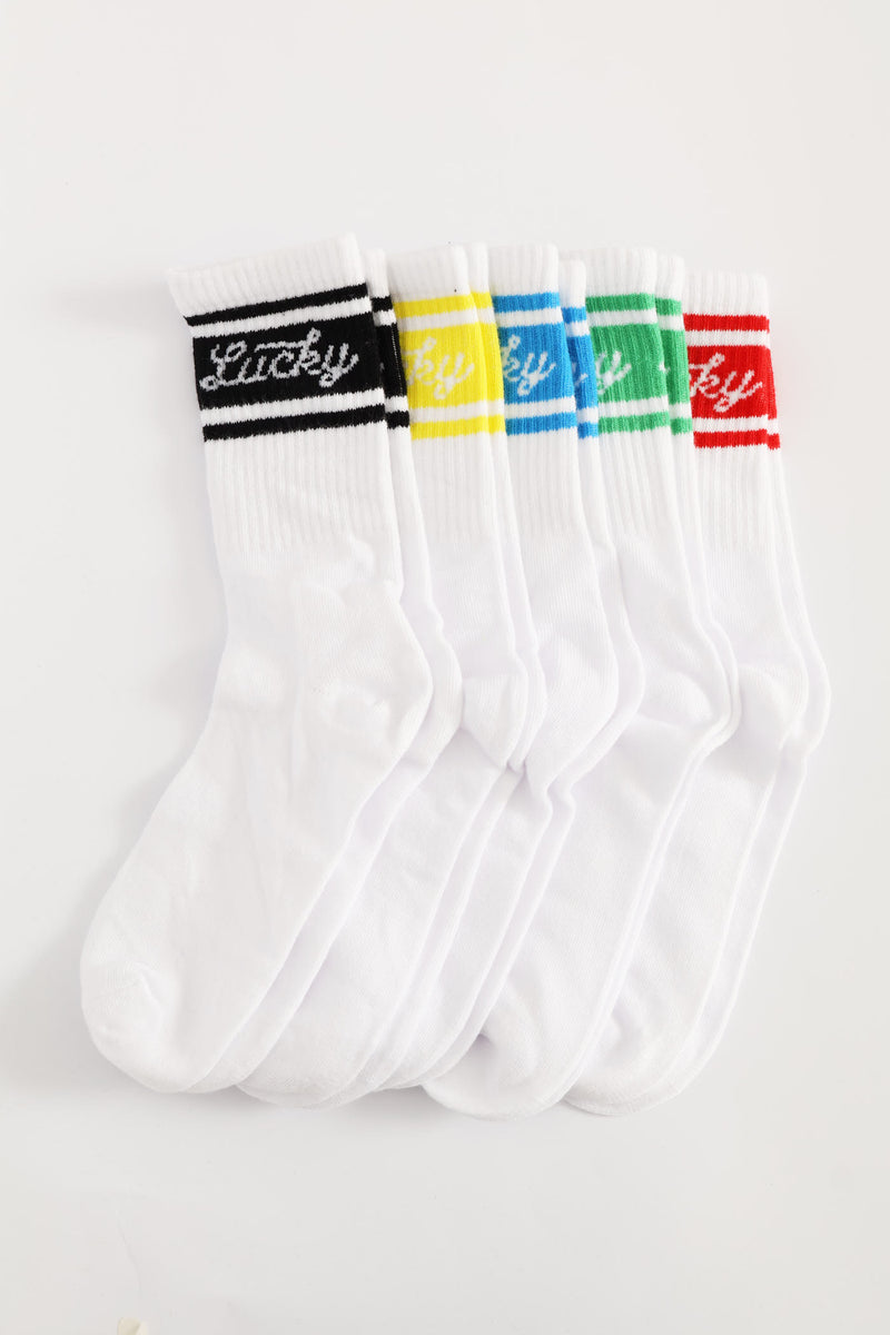 Boys 5 Pack Lucky Anklet Socks - White