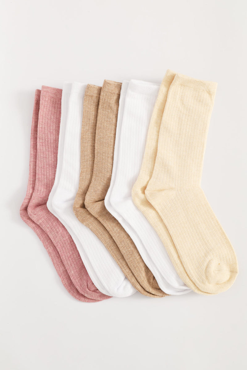 5 Pack Fashion Crew Socks - Natural