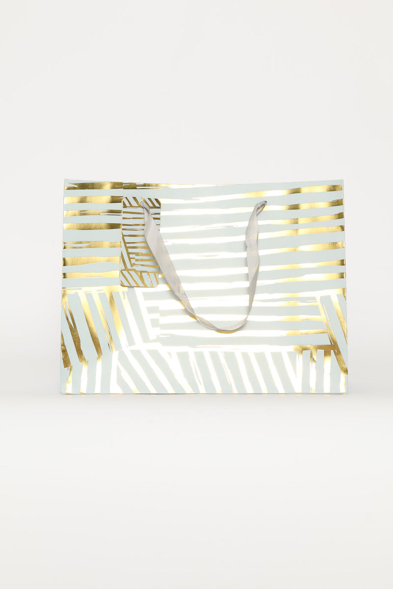 Gold Foil Stripey Gift Bag - Light Blue