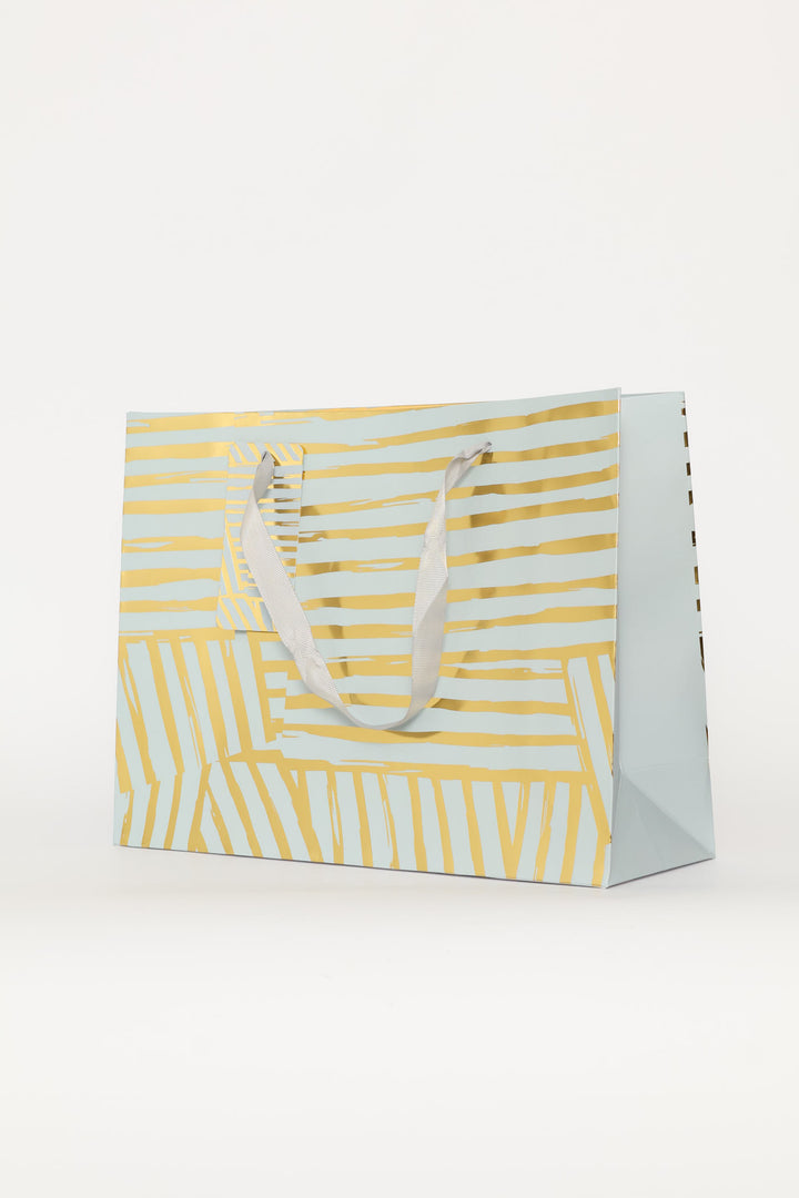 Gold Foil Stripey Gift Bag - Light Blue
