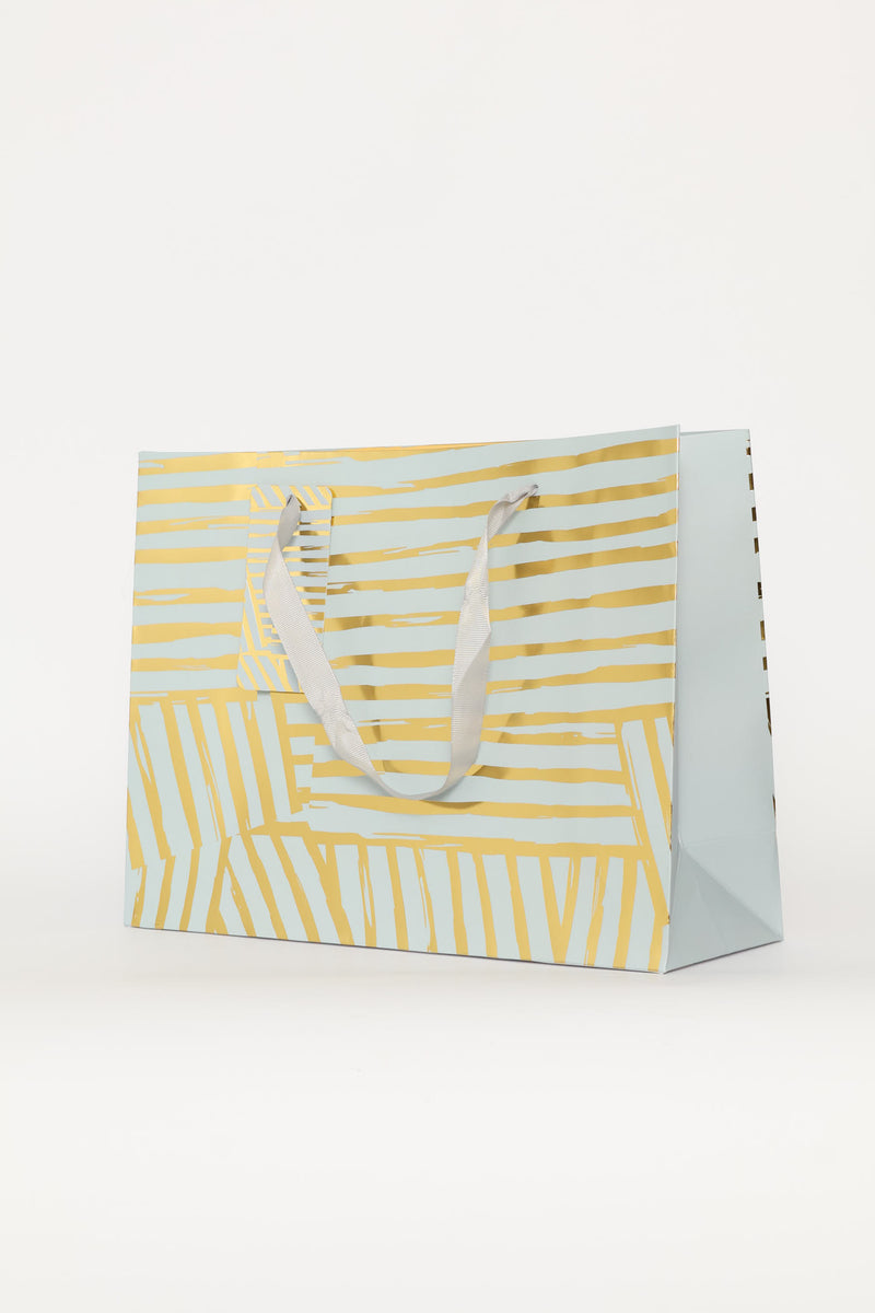 Gold Foil Stripey Gift Bag - Light Blue