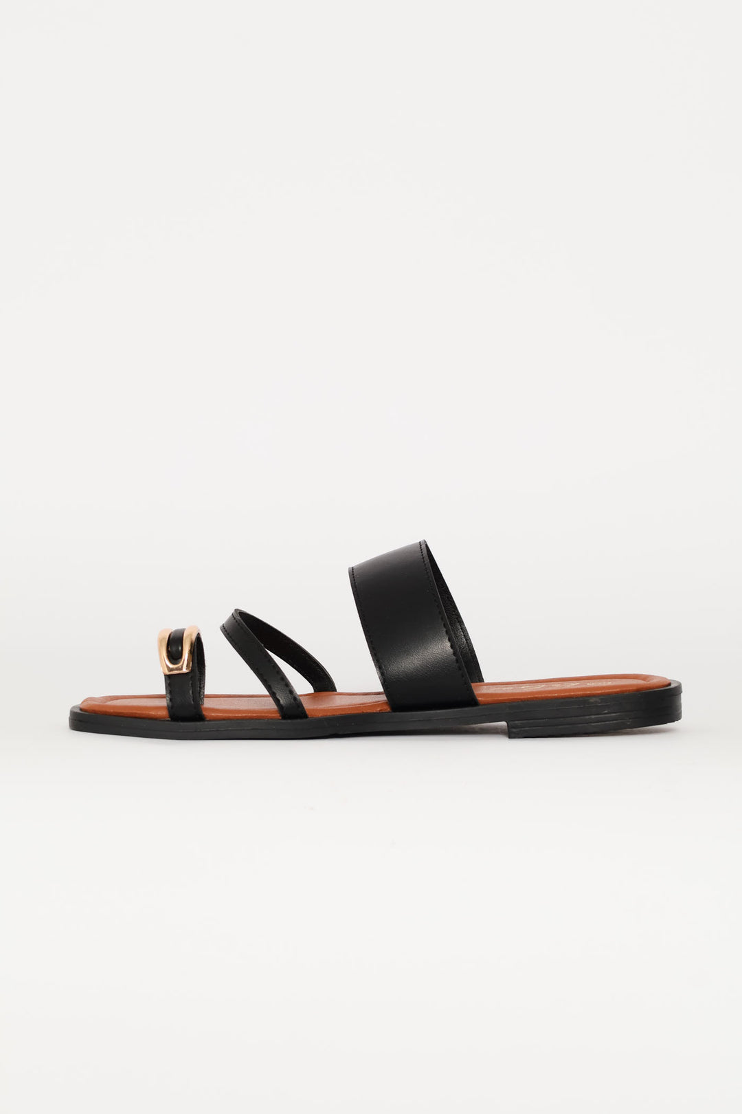 Metal Trim Toe Post Sandal - Black
