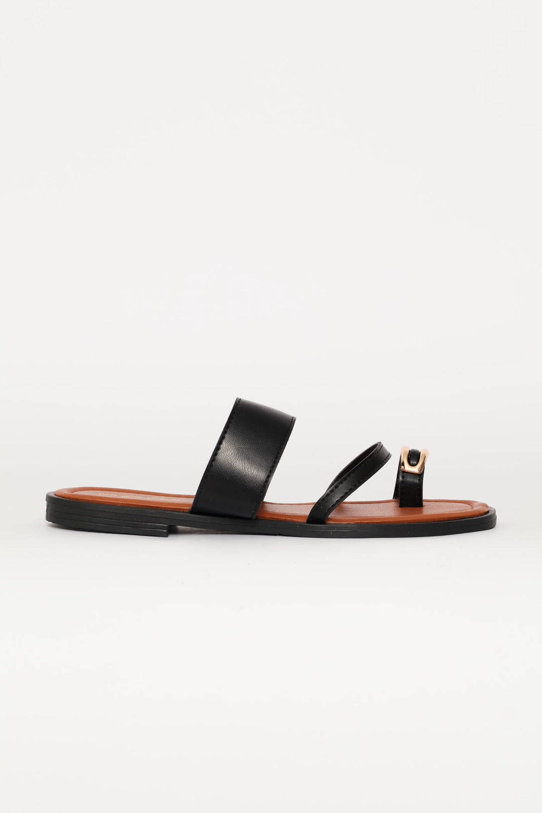 Metal Trim Toe Post Sandal - Black
