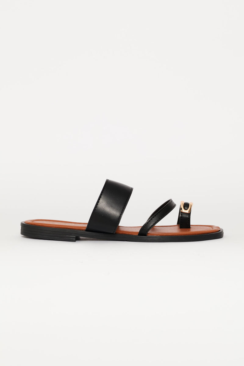 Metal Trim Toe Post Sandal - Black