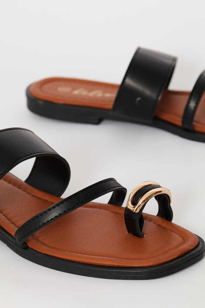 Metal Trim Toe Post Sandal - Black