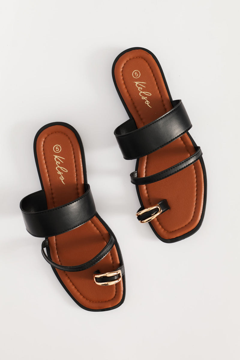 Metal Trim Toe Post Sandal - Black