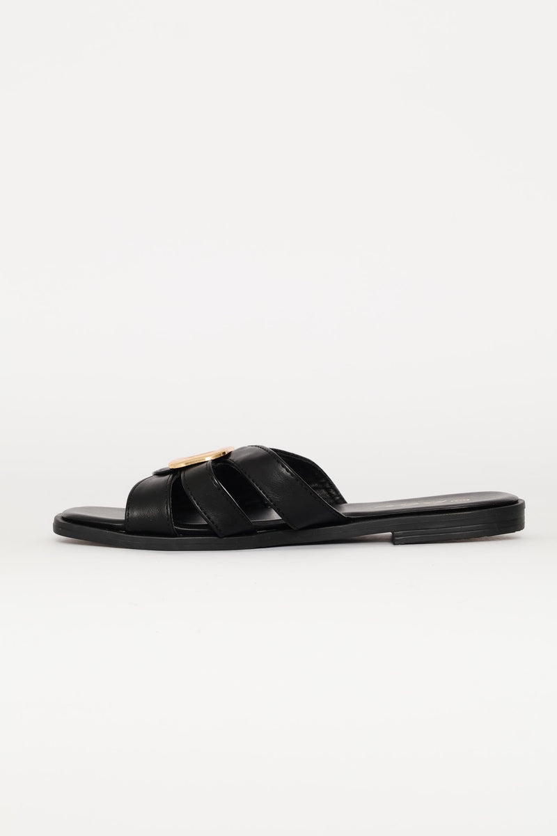 Gold Trim Triple Crosstrap Sandal - Black