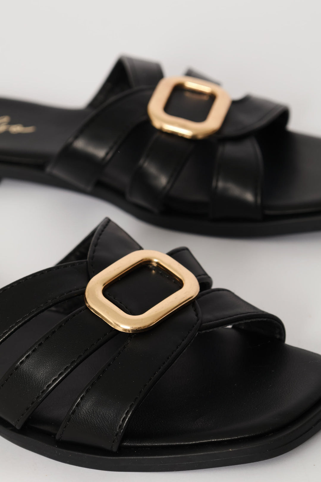 Gold Trim Triple Crosstrap Sandal - Black