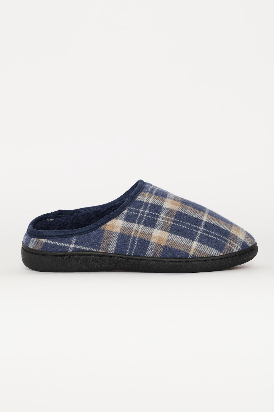Check Half Open Back Slipper - Navy