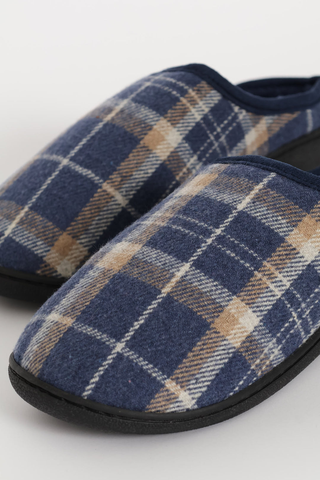 Check Half Open Back Slipper - Navy