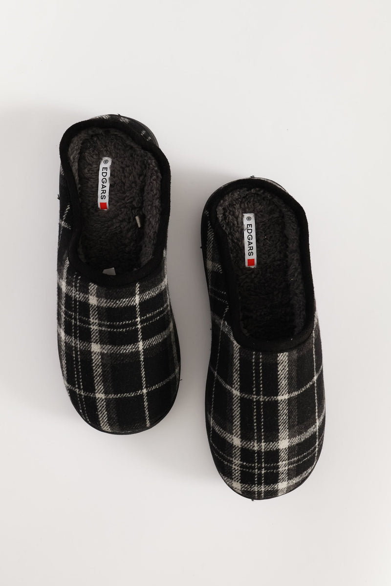 Check Half Open Back Slipper - Black