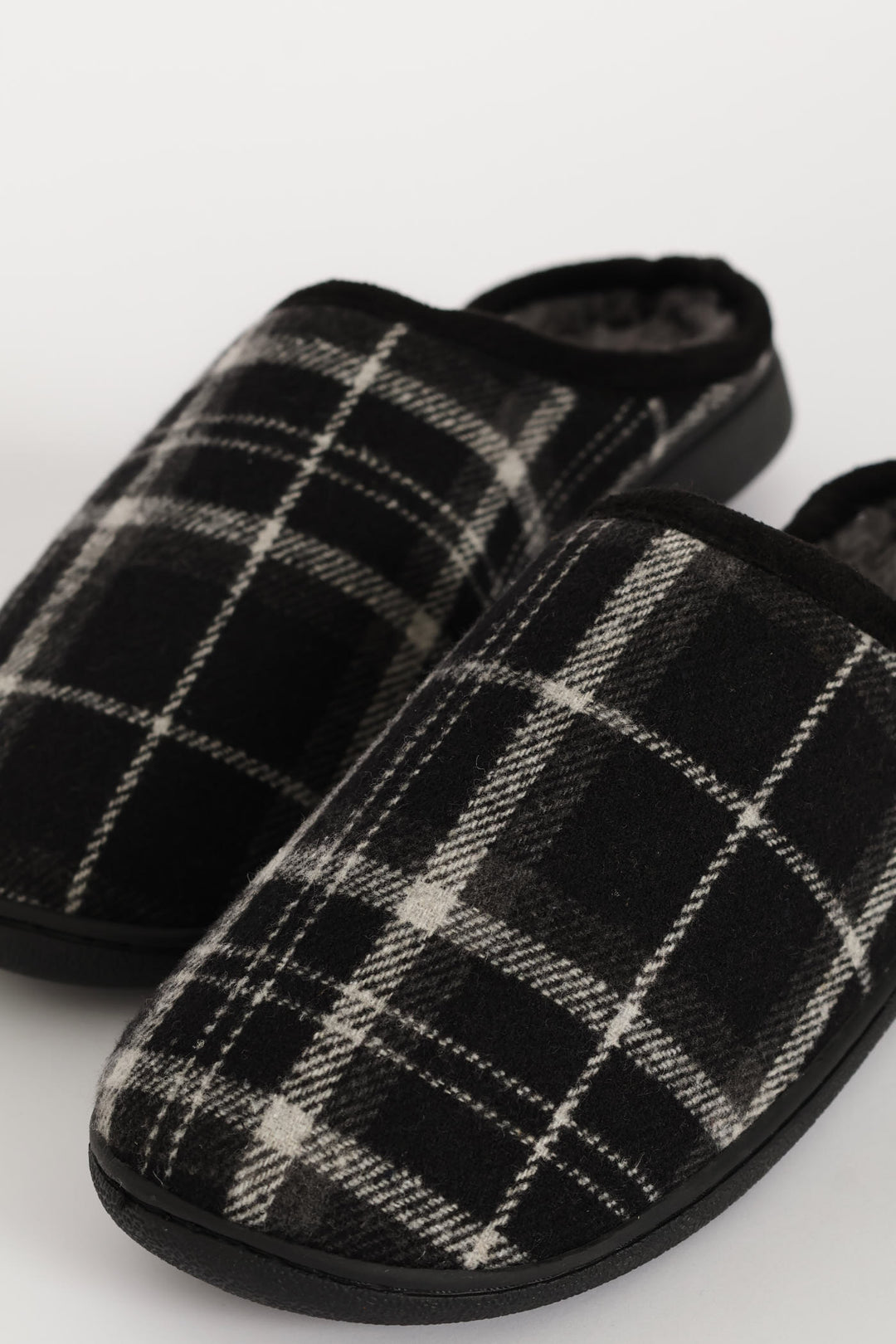 Check Half Open Back Slipper - Black