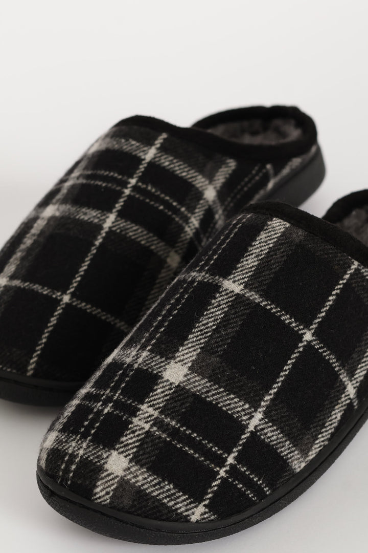 Check Half Open Back Slipper - Black