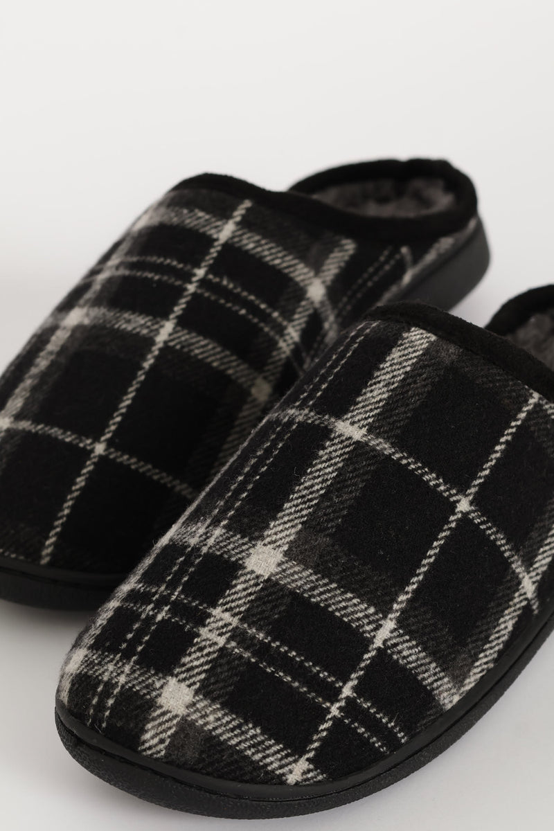 Check Half Open Back Slipper - Black