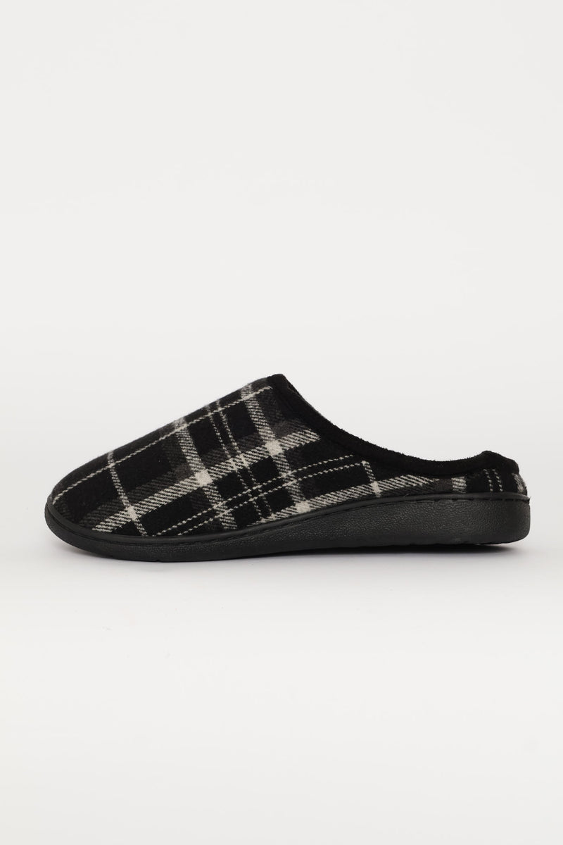 Check Half Open Back Slipper - Black