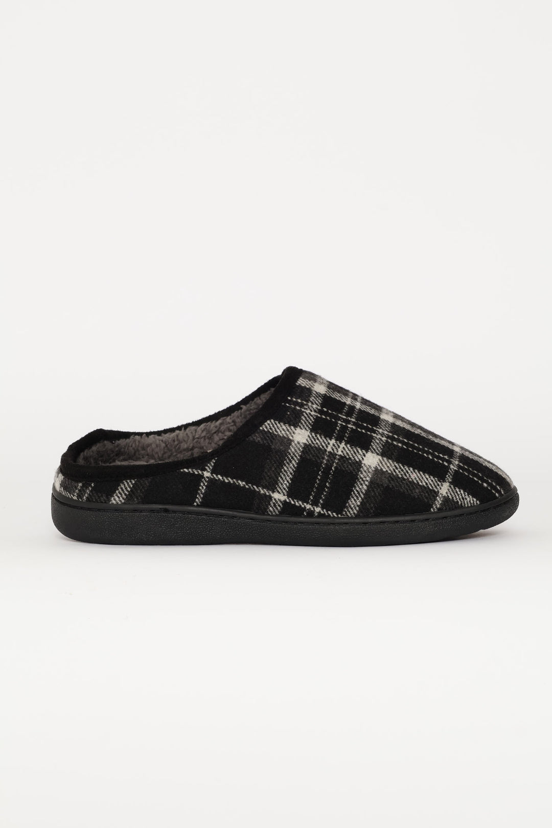 Check Half Open Back Slipper - Black