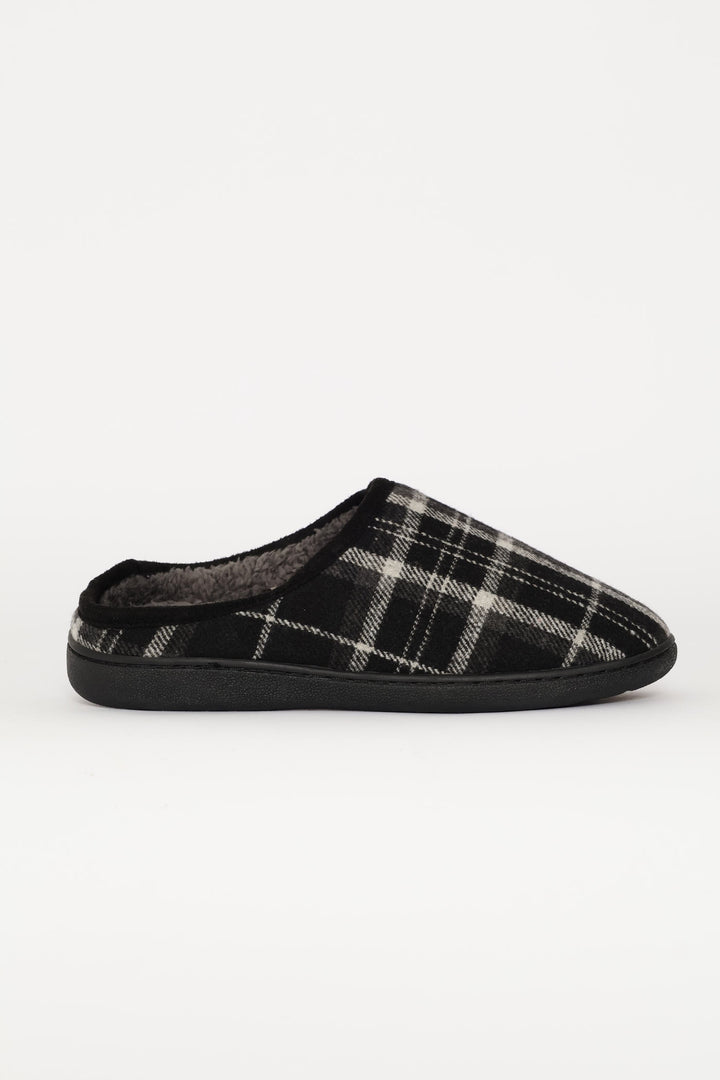 Check Half Open Back Slipper - Black