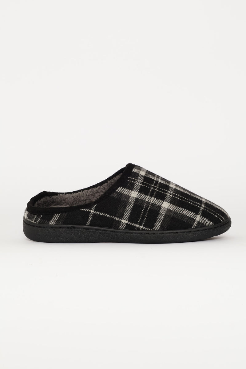Check Half Open Back Slipper - Black