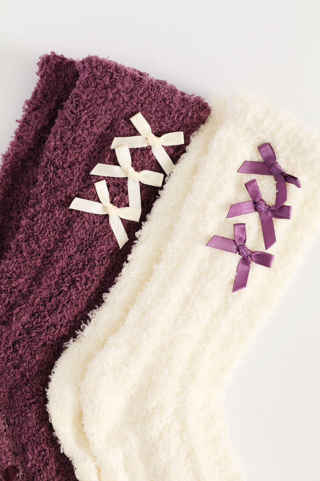 2 Pack Bows Cosy Socks - Burgundy