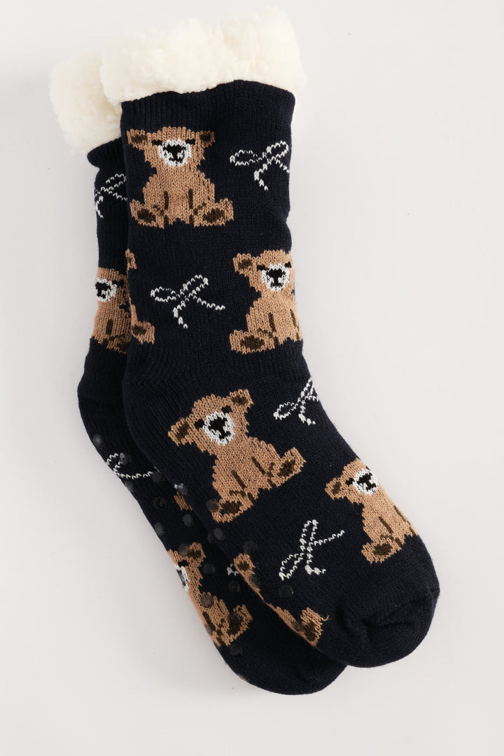 Winter Teddy Bed Socks - Navy