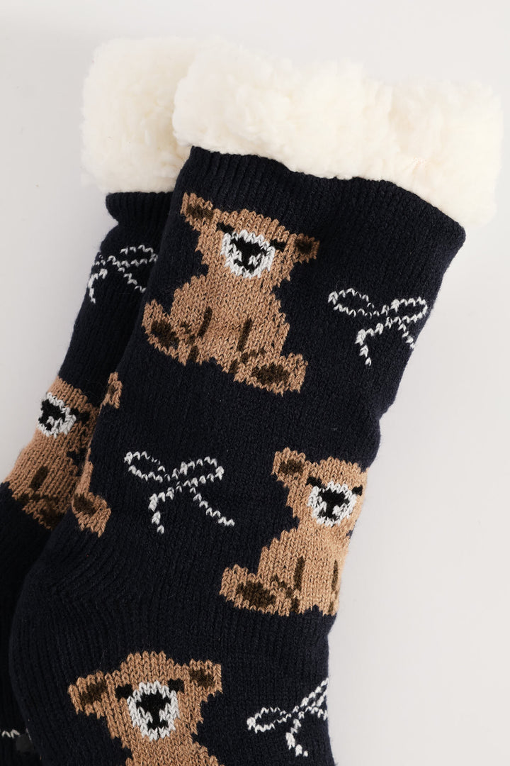 Winter Teddy Bed Socks - Navy