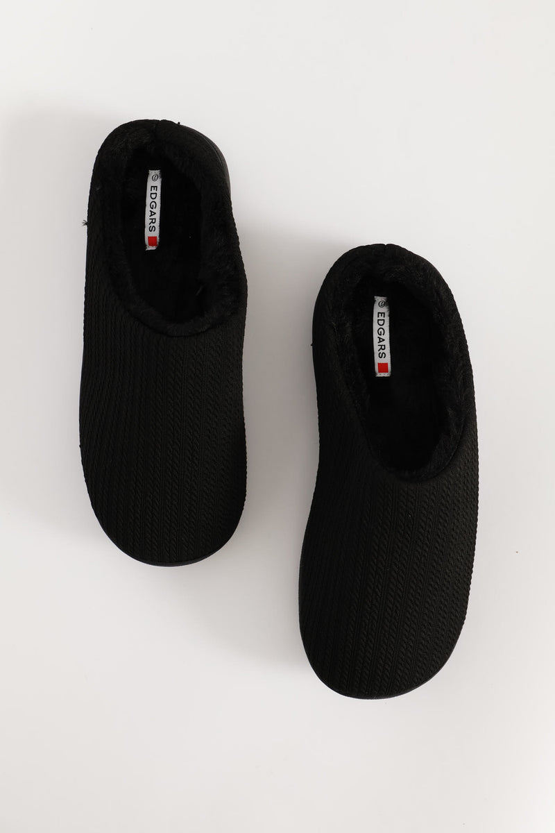 Braided Knit Upper Slipper - Black